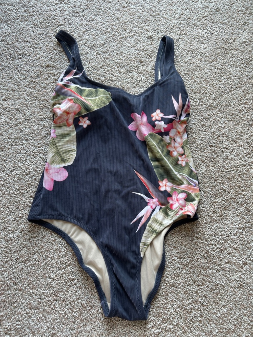 Kona Sol Navy One-Piece Swimsuit with Pink & Green Floral Print